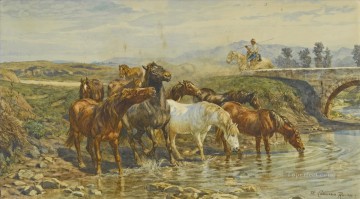 小川で水を飲む馬 エンリコ・コールマン ジャンル Oil Paintings